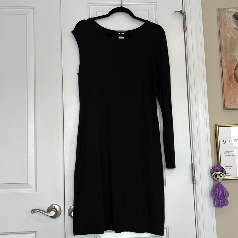 Club Monaco Black Midi Dress, One side long sleeve, One side sleeveless